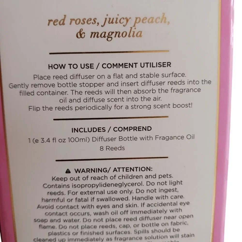 Juicy Couture 3.4 oz Reed Diffuser ROSE PEACH MAGNOLIA Hotel‎ Spa Luxury Glam